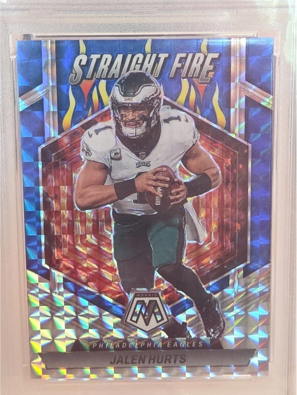 2023 Panini Mosaic Jalen Hurts Straight Fire Blue Prizm 31/99 PSA 10 GEM MINT